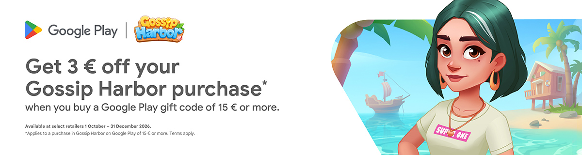 Get a discount on your Gossip Harbor purchase when you buy a Google Play gift code
